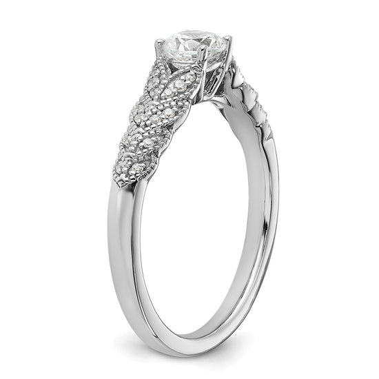 14k White Gold leaf Design Diamond Semi-Mount Engagement Ring