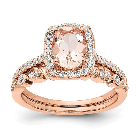Blooming Bridal 14k Rose Gold Halo 8x6mm Oval Morganite and 1/3 carat Diamond Complete Engagement Ring