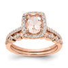 Blooming Bridal 14k Rose Gold Halo 8x6mm Oval Morganite and 1/3 carat Diamond Complete Engagement Ring