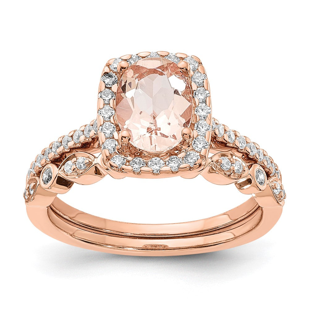 Blooming Bridal 14k Rose Gold Halo 8x6mm Oval Morganite and 1/3 carat Diamond Complete Engagement Ring