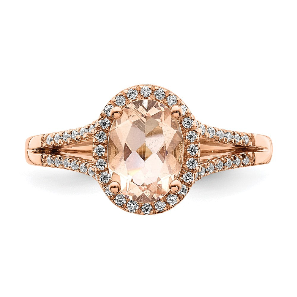 Blooming Bridal 14k Rose Gold Halo 8x6mm Oval Morganite and 1/5 carat Diamond Complete Engagement Ring
