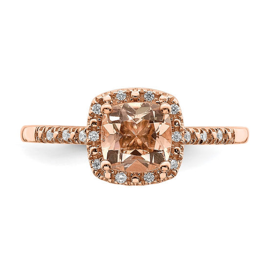 Blooming Bridal 14k Rose Gold Halo 6.00mm Cushion-cut Morganite and 1/15 carat Diamond Complete Engagement Ring