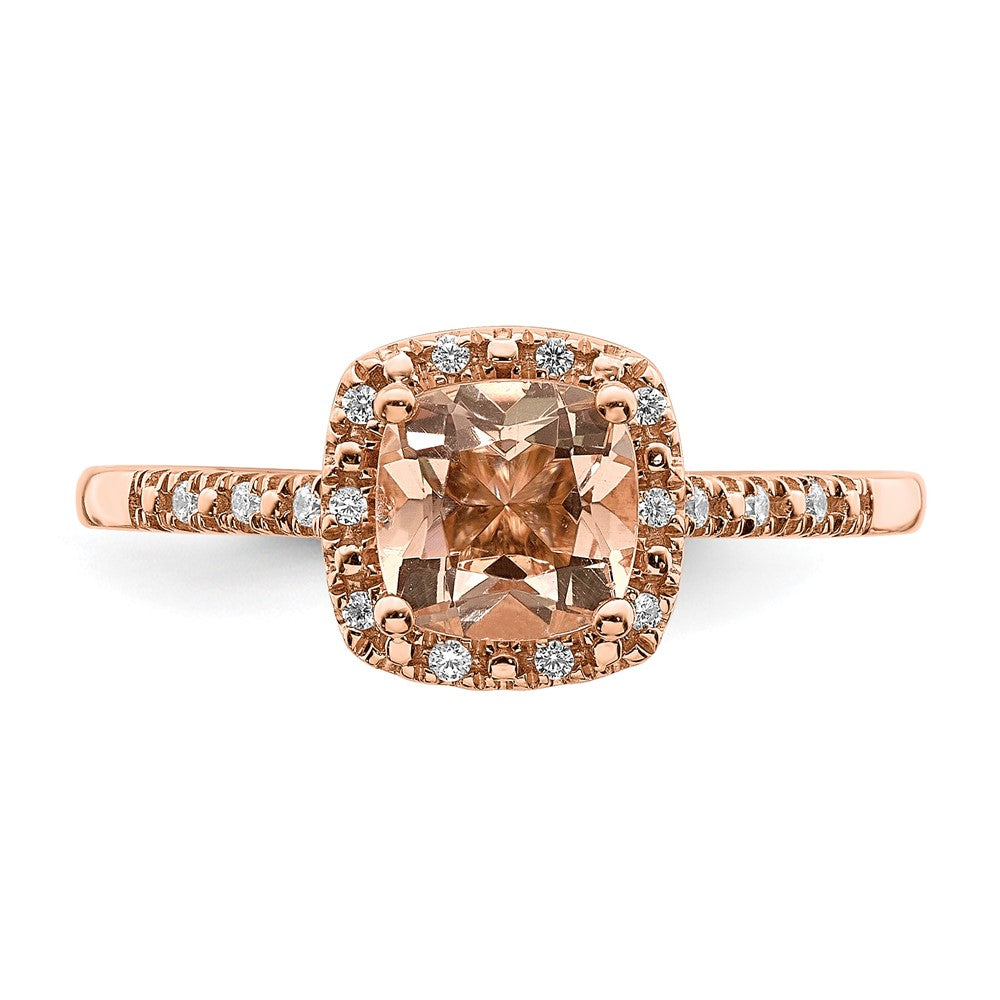 Blooming Bridal 14k Rose Gold Halo 6.00mm Cushion-cut Morganite and 1/15 carat Diamond Complete Engagement Ring