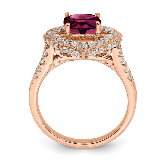 14k Rose Gold Rhodolite Garnet Diamond Halo Complete Engagement Ring