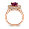 14k Rose Gold Rhodolite Garnet Diamond Halo Complete Engagement Ring