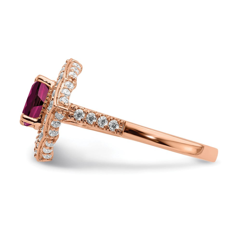 14k Rose Gold Rhodolite Garnet Diamond Halo Complete Engagement Ring