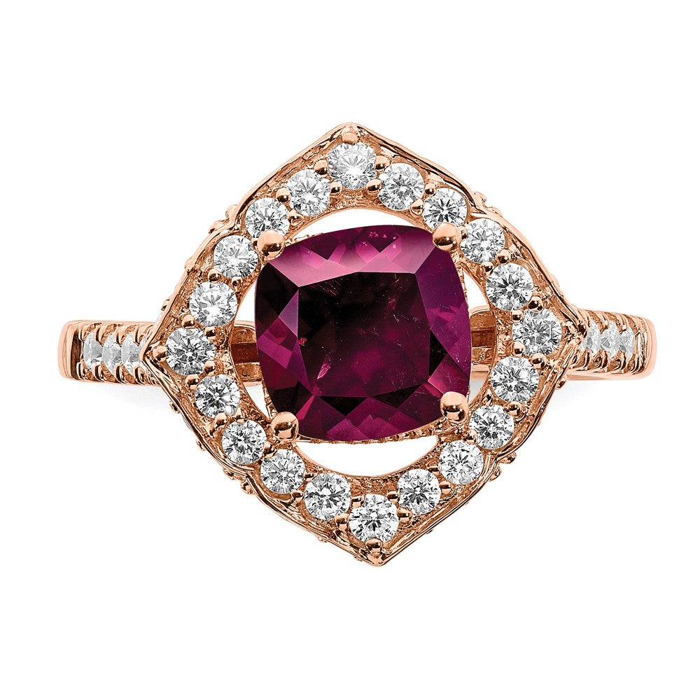 14k Rose Gold Rhodolite Garnet Diamond Halo Complete Engagement Ring