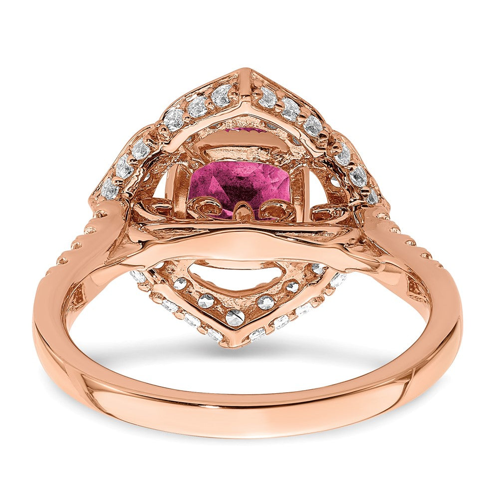 14k Rose Gold Rhodolite Garnet Diamond Halo Complete Engagement Ring
