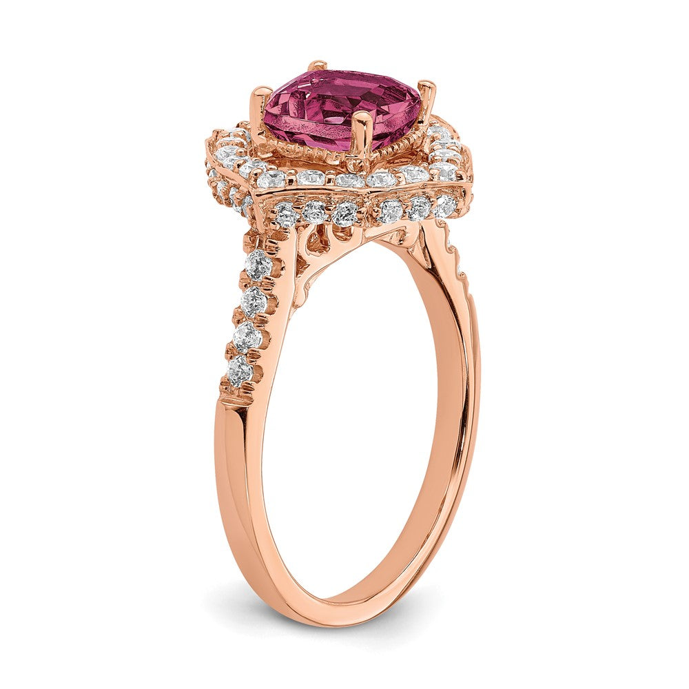 14k Rose Gold Rhodolite Garnet Diamond Halo Complete Engagement Ring