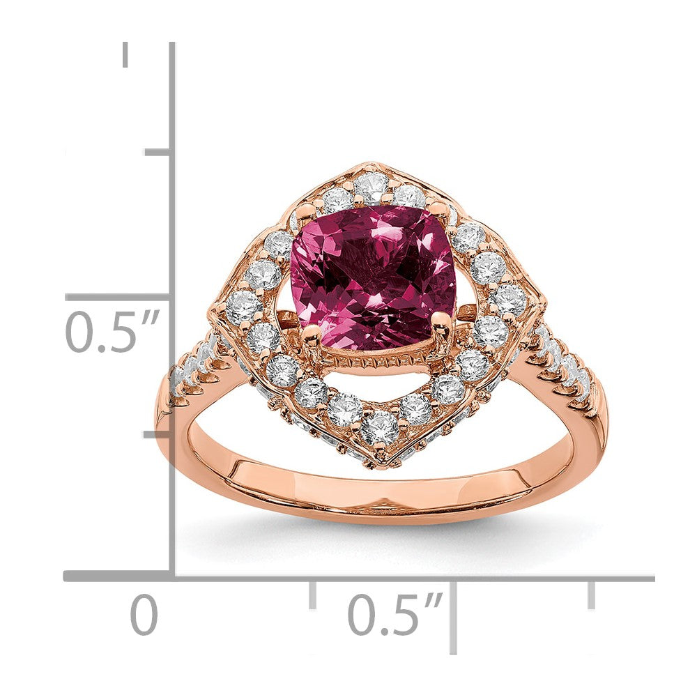 14k Rose Gold Rhodolite Garnet Diamond Halo Complete Engagement Ring