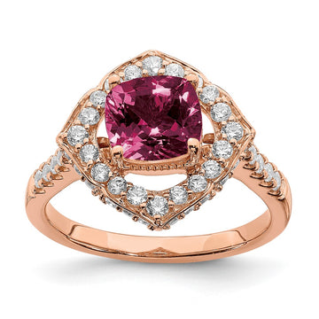 14k Rose Gold Rhodolite Garnet Diamond Halo Complete Engagement Ring