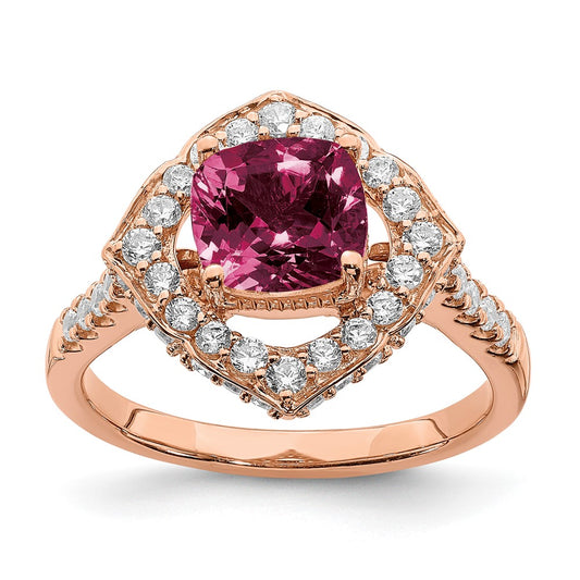 14k Rose Gold Rhodolite Garnet Diamond Halo Complete Engagement Ring