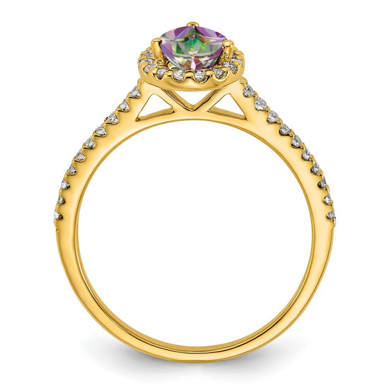Blooming Bridal 14k Halo 8x5mm Pear-cut Mystic Fire Topaz and 1/4 carat Diamond Complete Engagement Ring