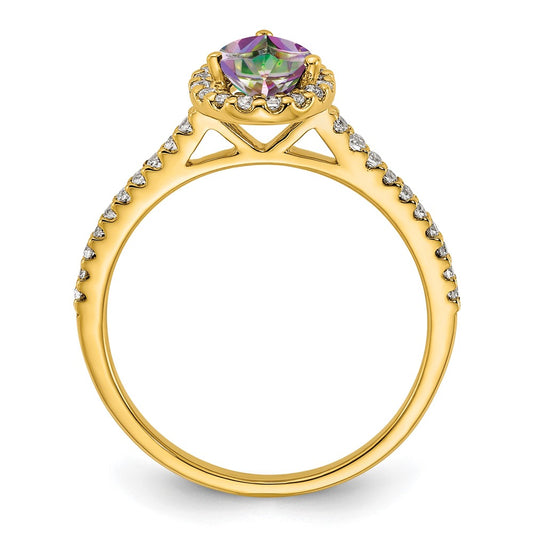 Blooming Bridal 14k Halo 8x5mm Pear-cut Mystic Fire Topaz and 1/4 carat Diamond Complete Engagement Ring