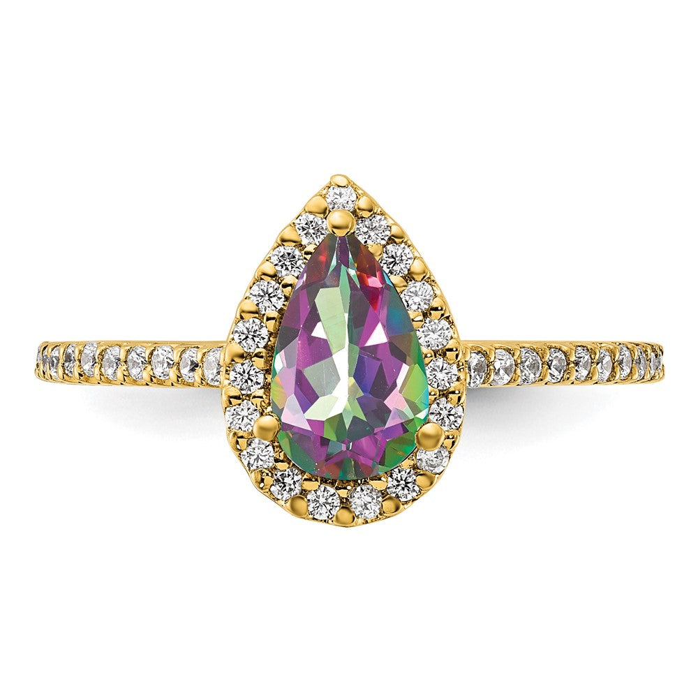 Blooming Bridal 14k Halo 8x5mm Pear-cut Mystic Fire Topaz and 1/4 carat Diamond Complete Engagement Ring