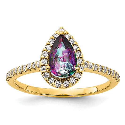 Blooming Bridal 14k Halo 8x5mm Pear-cut Mystic Fire Topaz and 1/4 carat Diamond Complete Engagement Ring