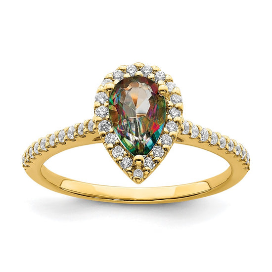 Blooming Bridal 14k Halo 8x5mm Pear-cut Mystic Fire Topaz and 1/4 carat Diamond Complete Engagement Ring