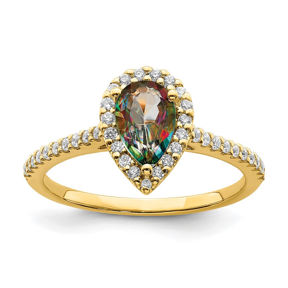 Blooming Bridal 14k Halo 8x5mm Pear-cut Mystic Fire Topaz and 1/4 carat Diamond Complete Engagement Ring