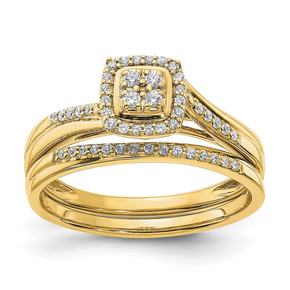10k Yellow Gold Square Halo Cluster 1/6 carat Diamond Complete Engagement Ring