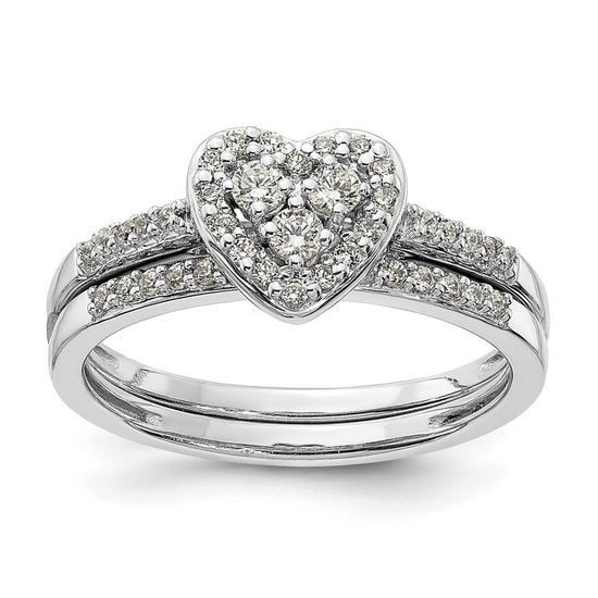 10k White Gold Heart Halo Cluster 1/4 carat Diamond Complete Engagement Ring