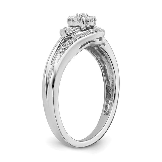 10k White Gold Cluster with 2 Hearts 1/5 carat Diamond Complete Engagement Ring
