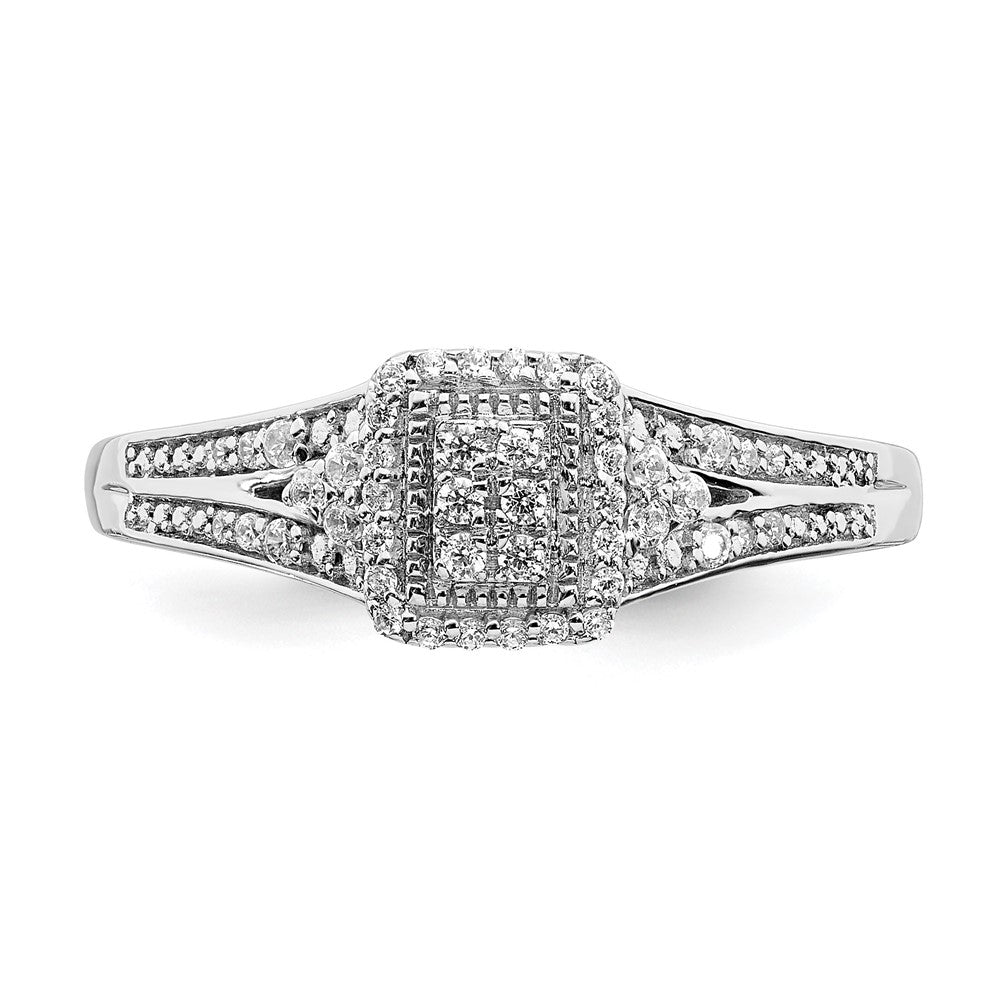 10k White Gold Rectangular Halo Cluster 1/5 carat Diamond Complete Engagement Ring