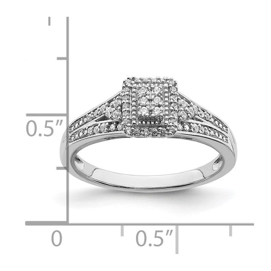 10k White Gold Rectangular Halo Cluster 1/5 carat Diamond Complete Engagement Ring