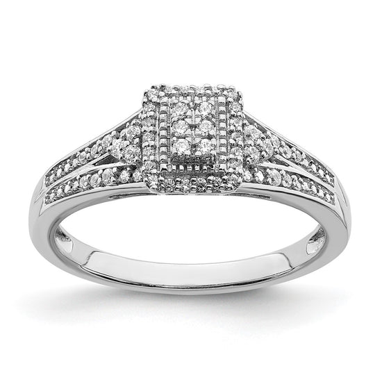 10k White Gold Rectangular Halo Cluster 1/5 carat Diamond Complete Engagement Ring