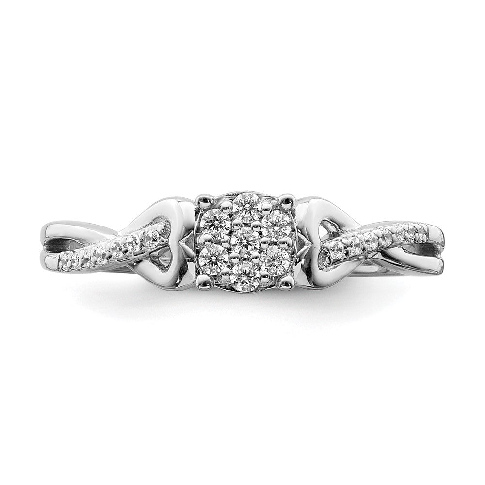 10k White Gold Cluster with 2 Hearts 1/6 carat Diamond Complete Engagement Ring