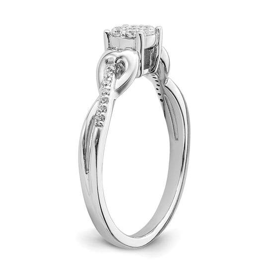 10k White Gold Cluster with 2 Hearts 1/6 carat Diamond Complete Engagement Ring