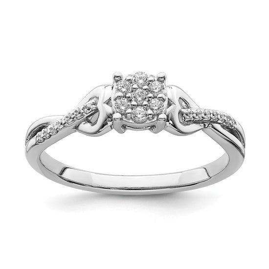10k White Gold Cluster with 2 Hearts 1/6 carat Diamond Complete Engagement Ring