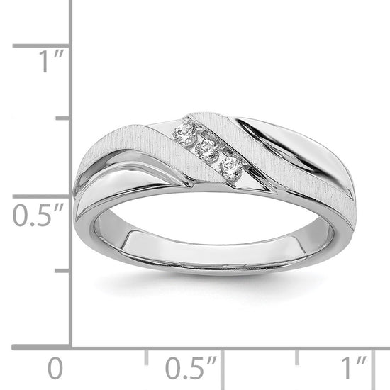 14k White Gold 3-Stone 1/10 carat Diamond Complete Men's Ring