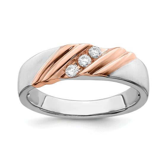 14k Two-tone Rose and White Gold 1/6 carat Lab Grown Diamond VS/SI+ G+ Three Stone Complete Men's Ring