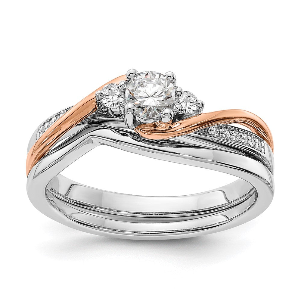 14k White and Rose Gold By-Pass (Holds 1/4 carat (4.00mm) Round Center) 1/8 carat Diamond Semi-mount Engagement Ring