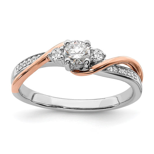 14k Two-tone Rose and White Gold 3/8 carat Lab Grown Diamond VS/SI+ G+ Round Complete Bypass Engagement Ring