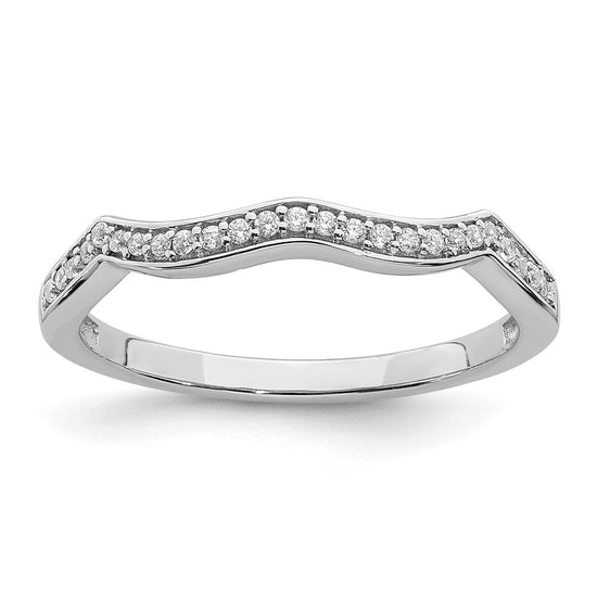 14k White Gold 1/10 carat Diamond Contoured Complete Wedding Band