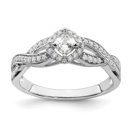 14k White Gold Criss-Cross Halo (Holds 1/3 carat (3.9mm) Princess Center) 1/4 carat Diamond Semi-mount Engagement Ring