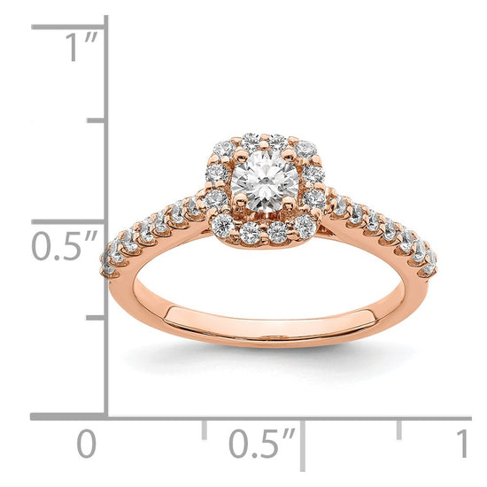 14k Rose Gold 3/4 carat Lab Grown Diamond VS/SI+ G+ Complete Round Halo Engagement Ring