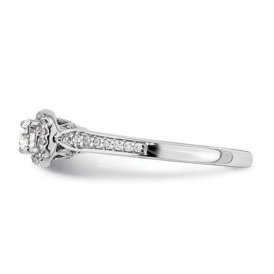 14k White Gold Halo (Holds 1/4 carat (4.1mm) Round Center) 1/6 carat Diamond Semi-mount Engagement Ring