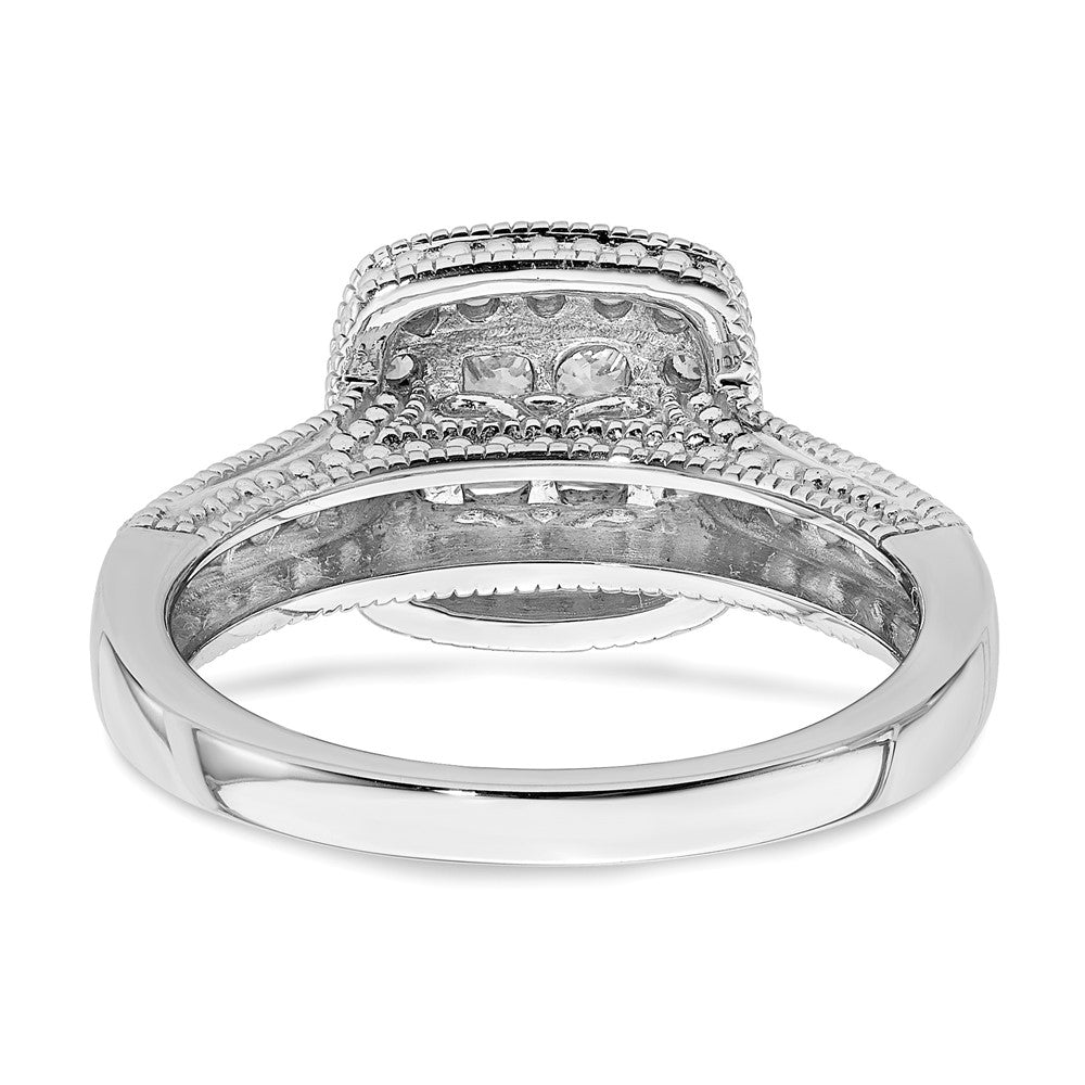 14K White Gold Square Halo Cluster 5/8 carat Princess/Round Diamond Complete Engagement Ring