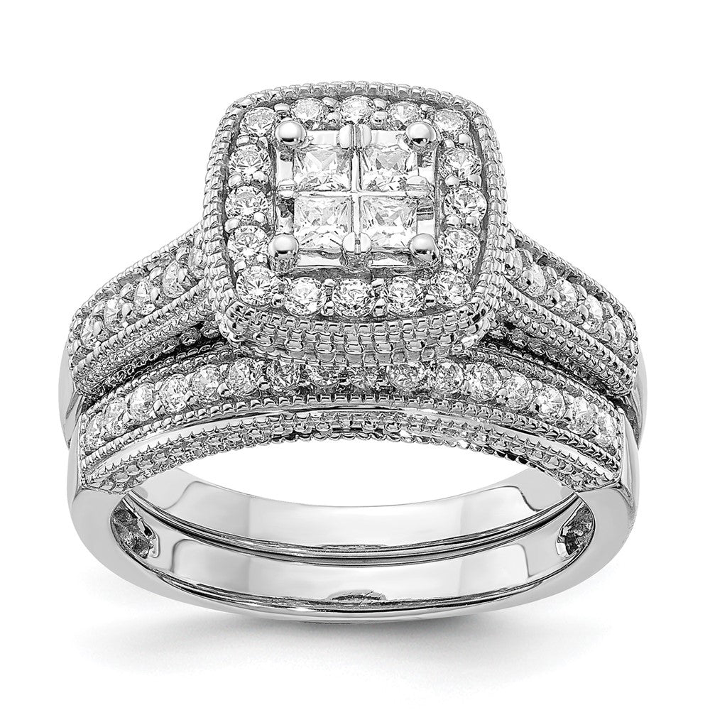 14K White Gold Square Halo Cluster 5/8 carat Princess/Round Diamond Complete Engagement Ring