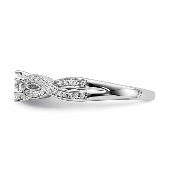 14k White Gold Criss-Cross (Holds 1/3 carat (4.5mm) Round Center) 1/5 carat Diamond Semi-mount Engagement Ring