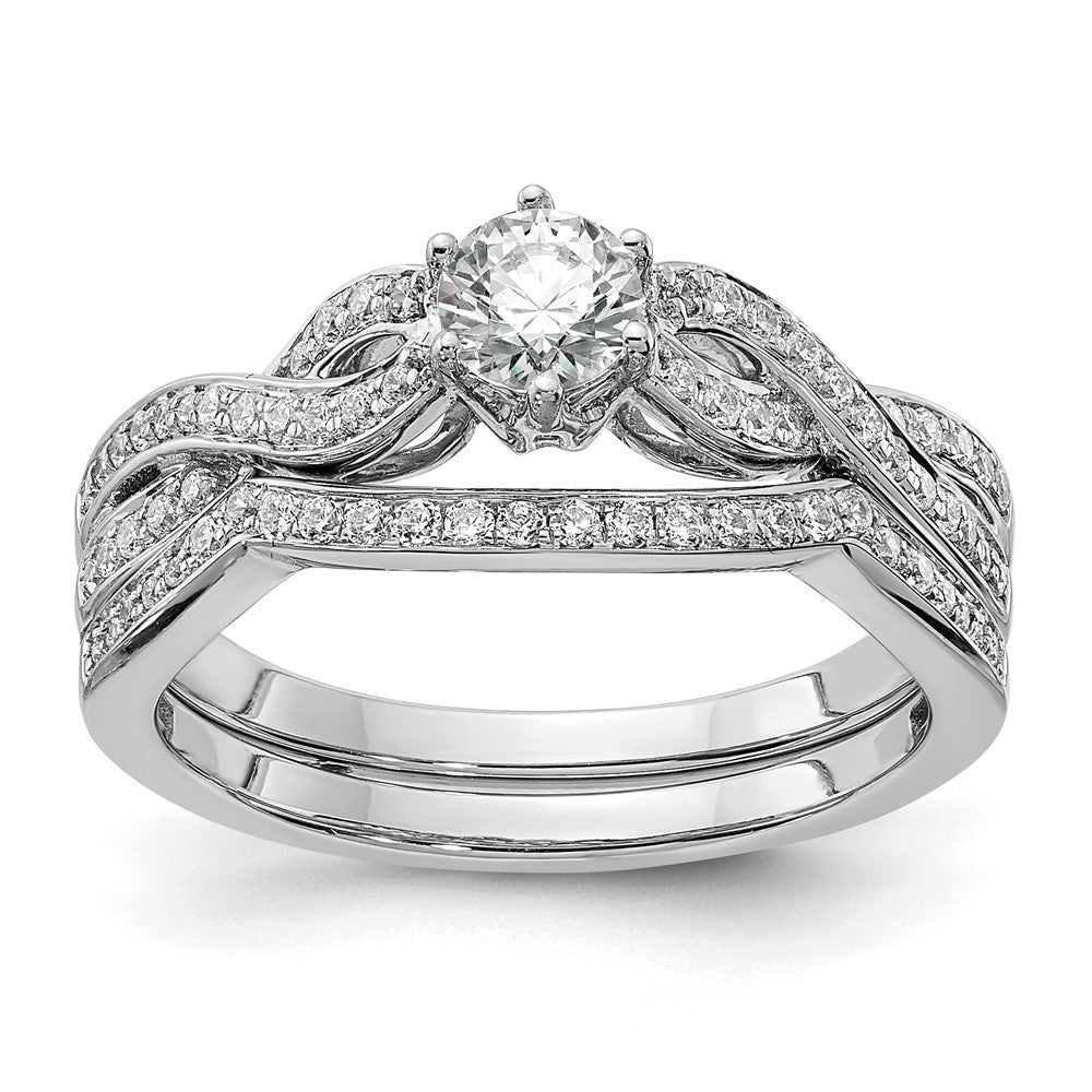 14k White Gold Criss-Cross (Holds 1/3 carat (4.5mm) Round Center) 1/5 carat Diamond Semi-mount Engagement Ring