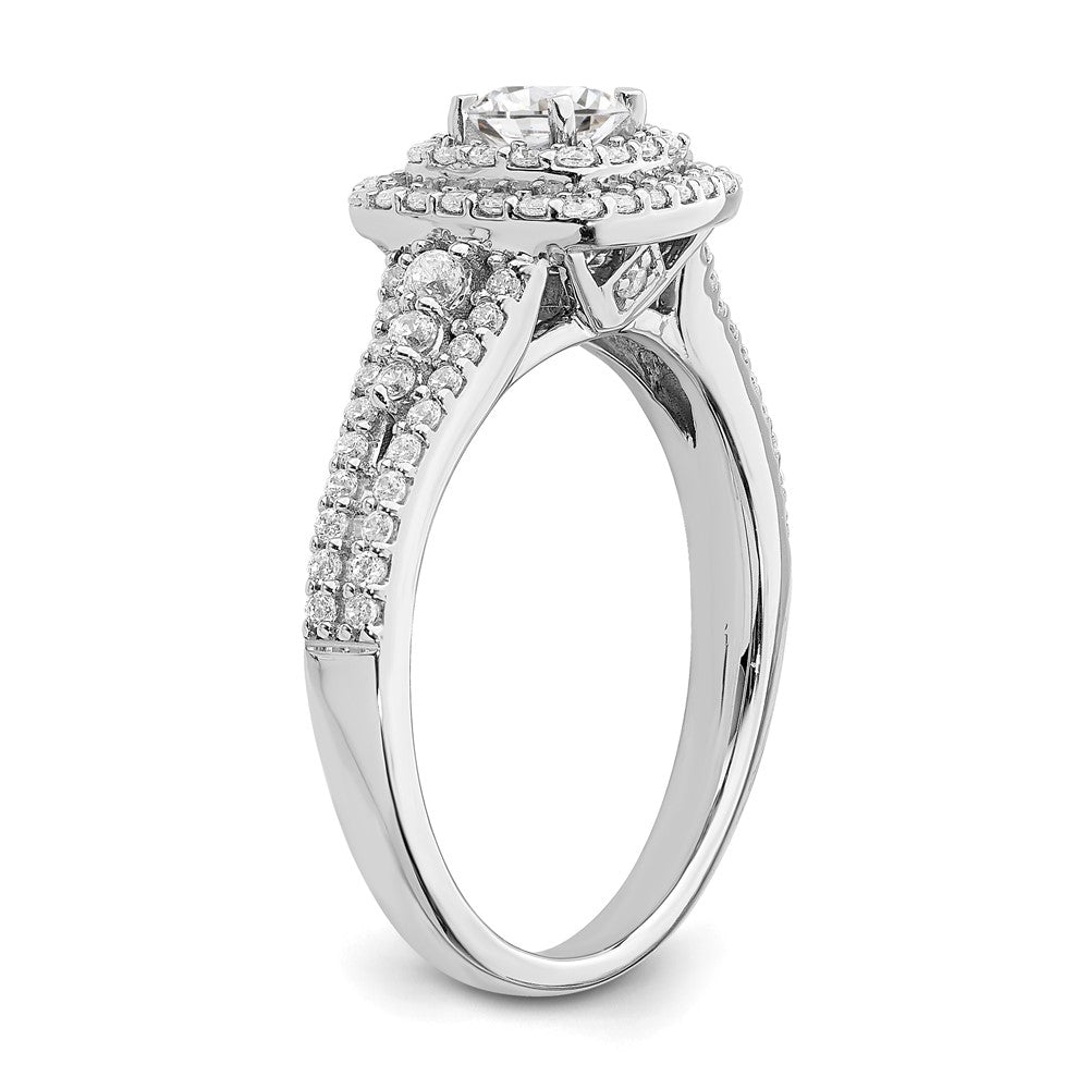 14k White Gold Double Halo (Holds 1/3 carat (4.5mm) Round Center) 1/2 carat Diamond Semi-mount Engagement Ring