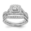 14k White Gold Double Halo (Holds 1/4 carat (4.1mm) Round Center) 1/2 carat Diamond Semi-mount Engagement Ring