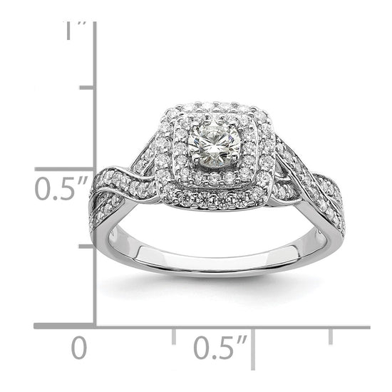 14k White Gold Double Halo (Holds 1/4 carat (4.1mm) Round Center) 1/2 carat Diamond Semi-mount Engagement Ring