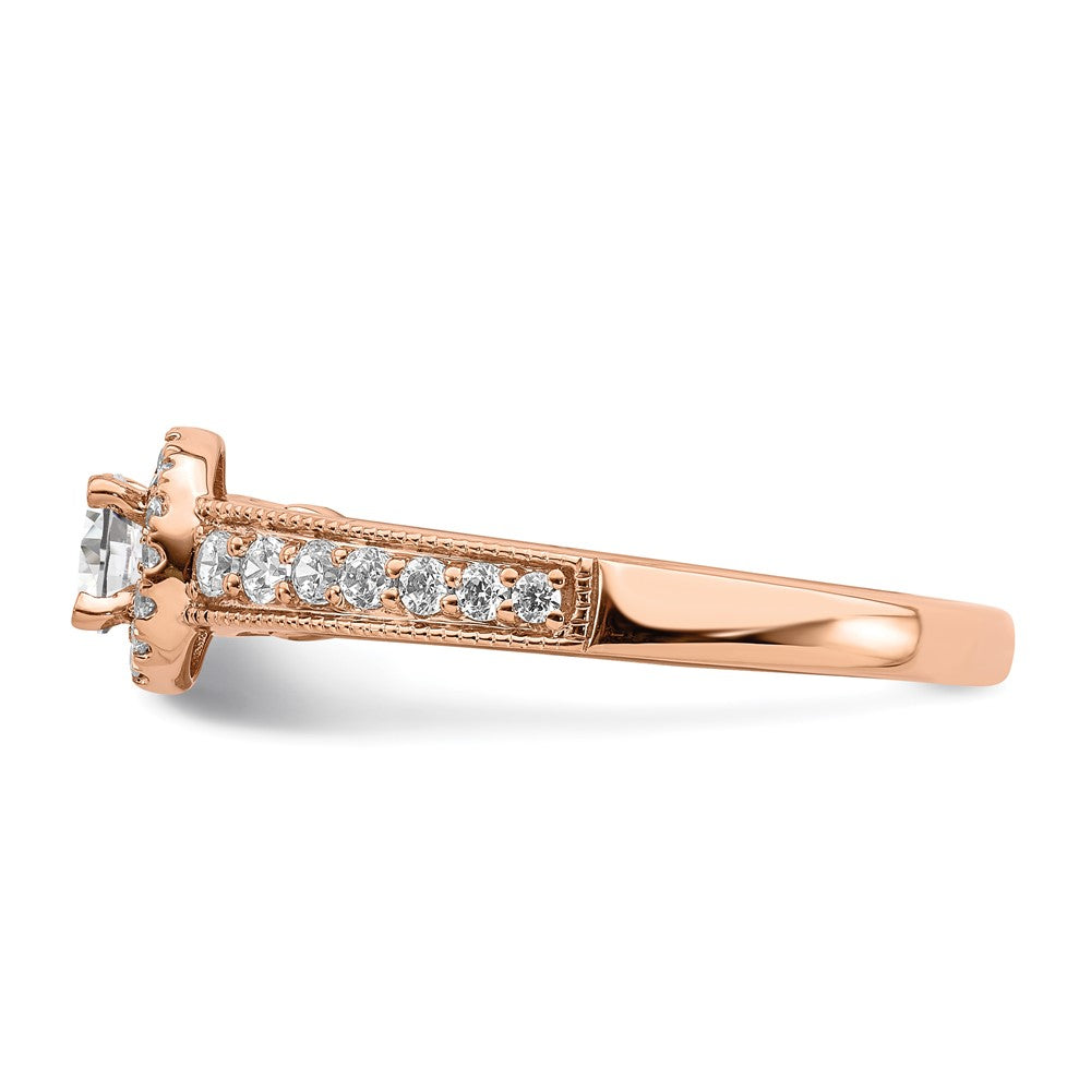 14k Rose Gold Halo Plus (Holds 1/3 carat (4.5mm) Round Center) 3/8 carat Diamond Semi-mount Engagement Ring