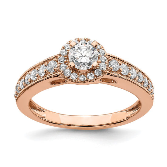 14k Rose Gold Halo Plus (Holds 1/3 carat (4.5mm) Round Center) 3/8 carat Diamond Semi-mount Engagement Ring