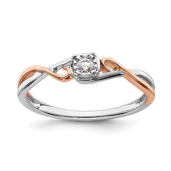 First Promise 14k White and Rose Gold Criss-Cross 1/20 carat Round Diamond Complete Promise/Engagement Ring