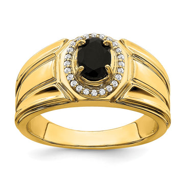 14k Onyx and Diamond Mens Ring